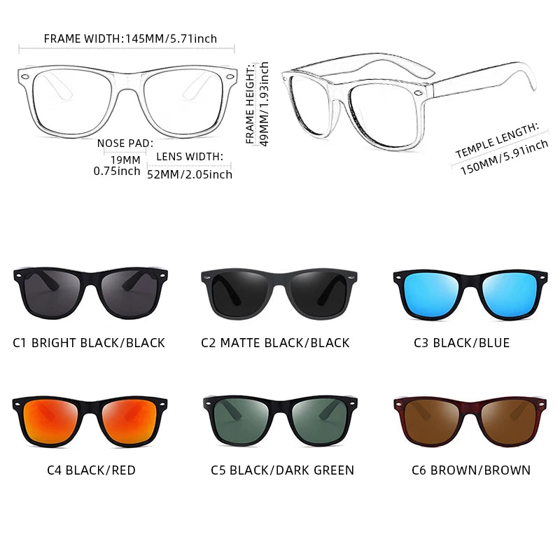 Classic Polarized Square Sunglasses Unisex Retro Anti-Glare UV400 Shades