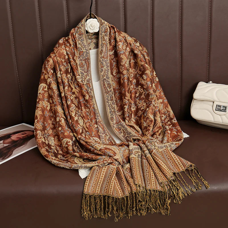 Women's Cashmere Pashmina Shawl Warm Winter Scarf Wrap with Elegant Print