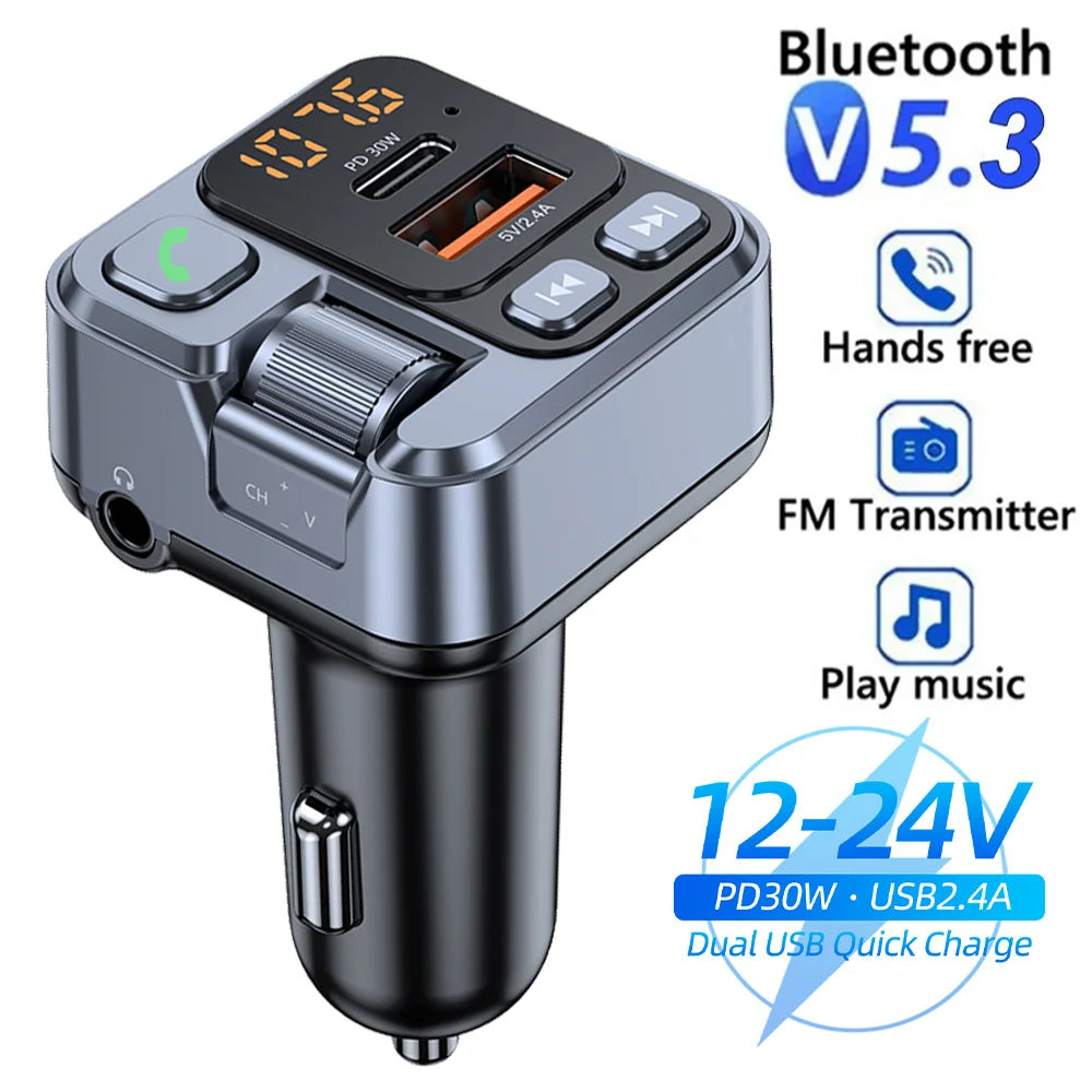 Car Bluetooth FM Transmitter USB PD20W Fast Charger Adapter for Phones