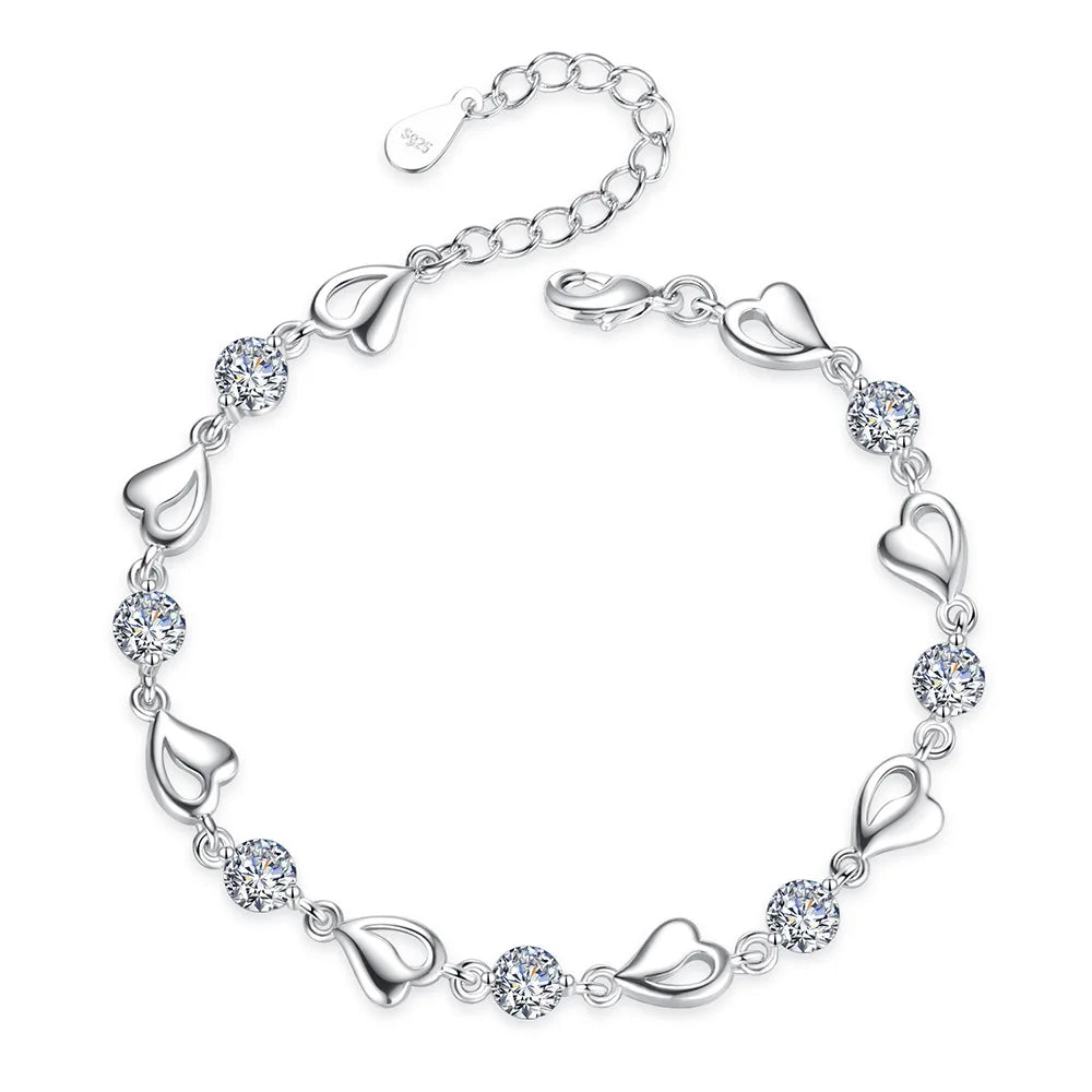 Silver Love Bracelet with Zircon Crystal for Women Gift
