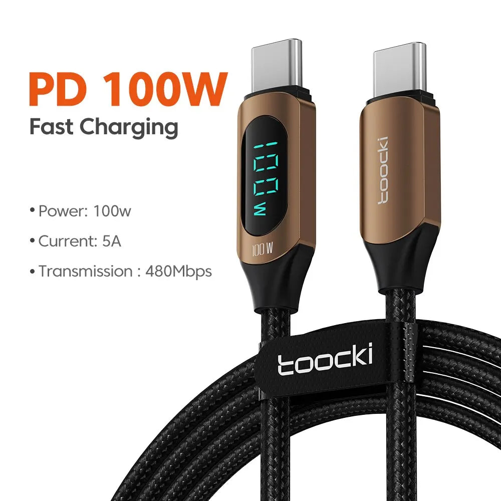 100W USB-C to USB-C PD Fast Charging Cable for MacBook iPad Xiaomi POCO