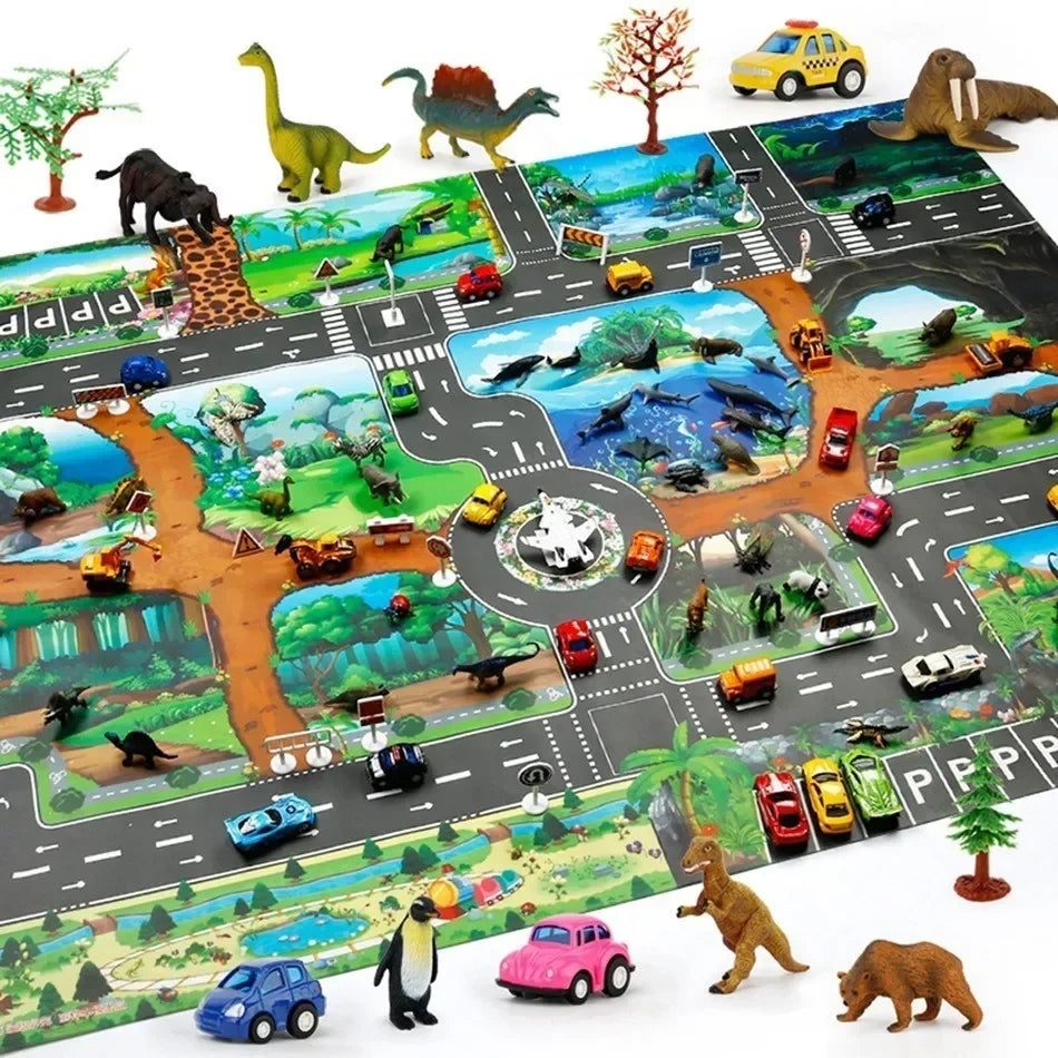 Baby Play Mat Traffic Road Map City Carpet Kids Car Parking Lot Game Rug