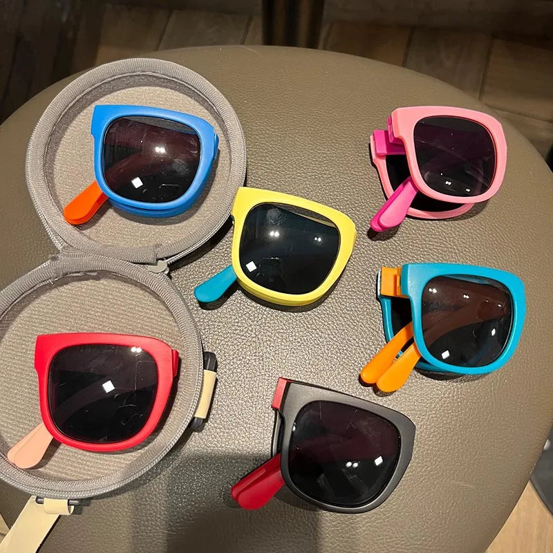 Kids Colorful Foldable Sunglasses UV400 Square Shades for Boys & Girls