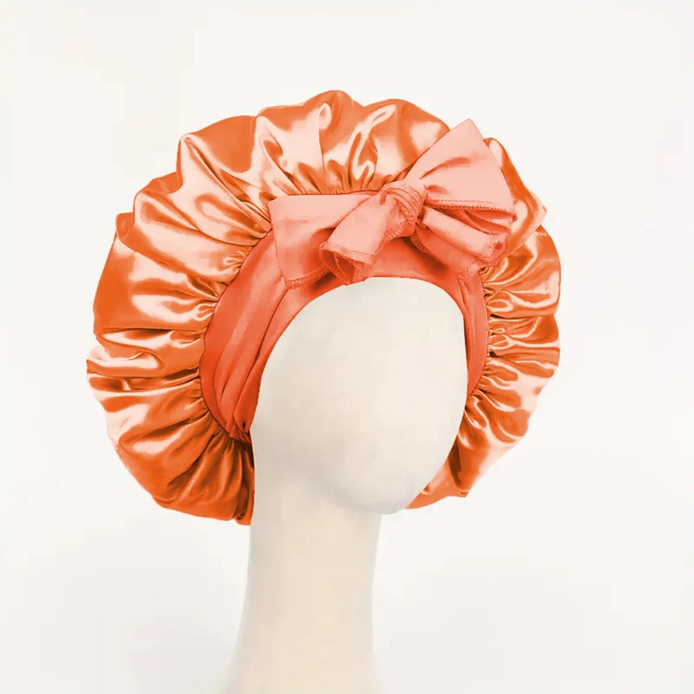 Adjustable Satin Silk Bonnet with Tie Band for Sleeping Hair Protection