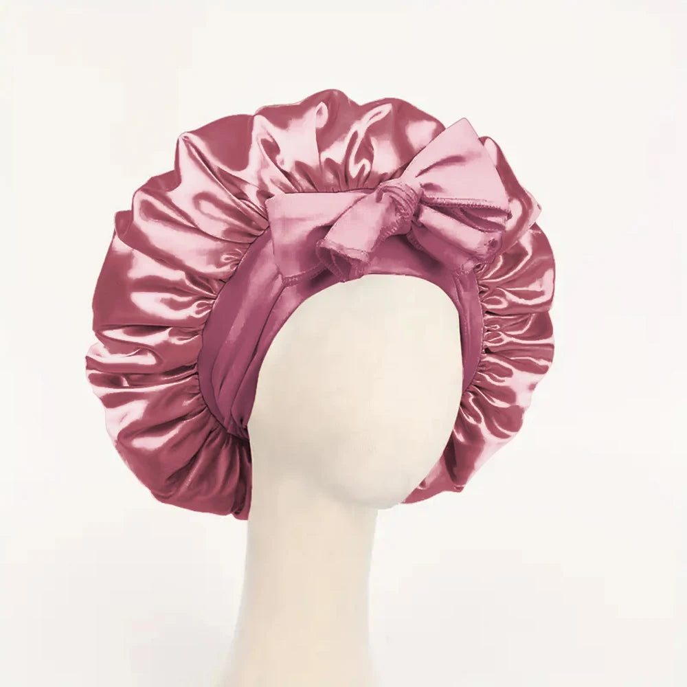 Adjustable Satin Silk Bonnet with Tie Band for Sleeping Hair Protection