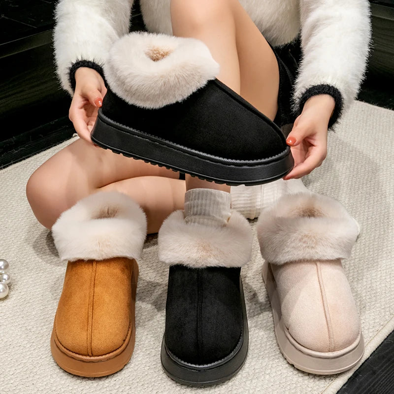 Women's Faux Fur Snow Boots – Fluffy Winter Indoor Slippers for Men & Women