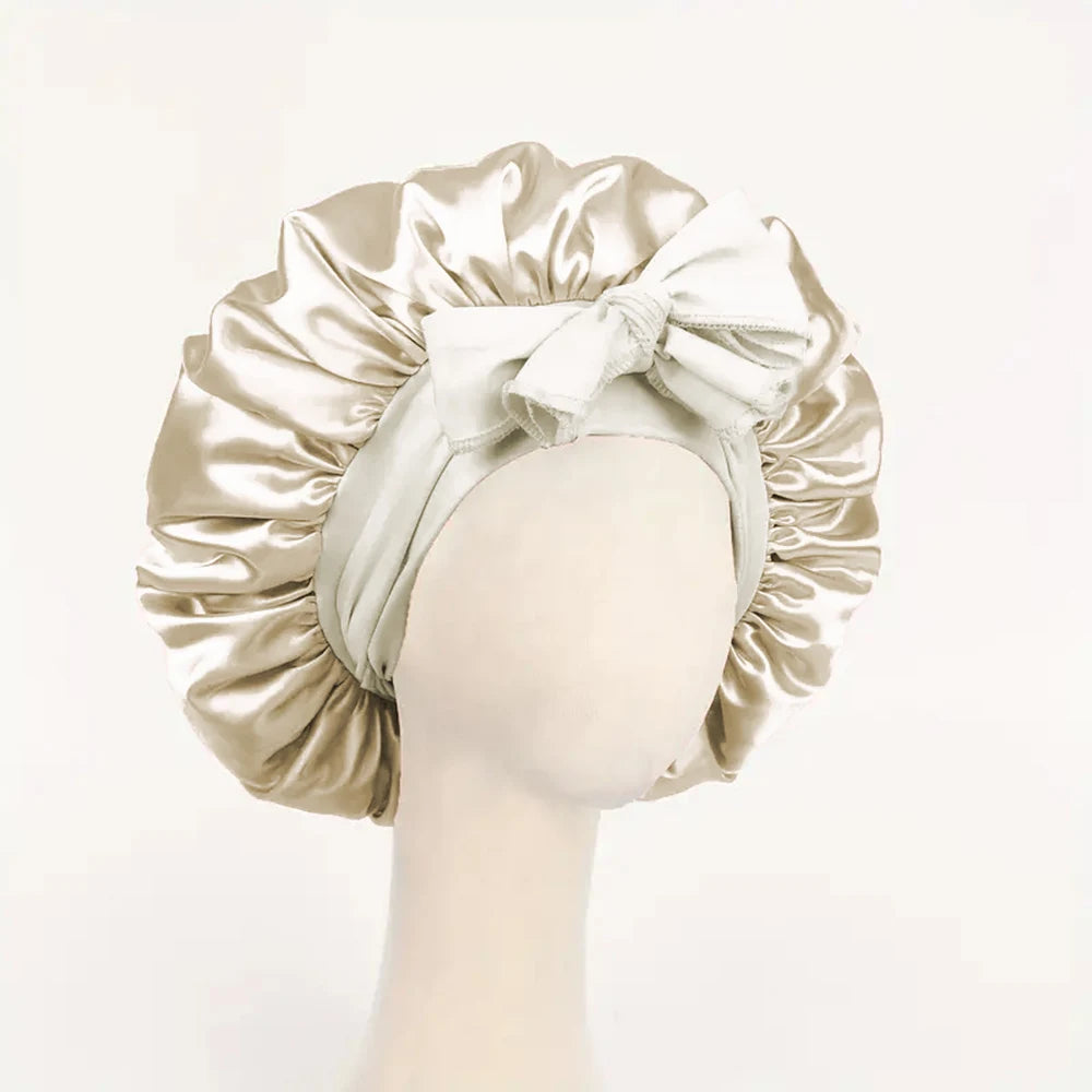 Adjustable Satin Silk Bonnet with Tie Band for Sleeping Hair Protection
