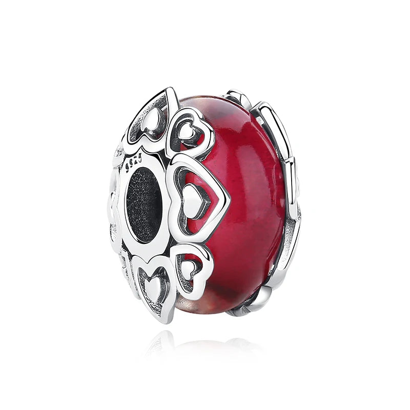 925 Silver Love Heart Charm Bead for Bracelets & Necklaces Valentine's Gift