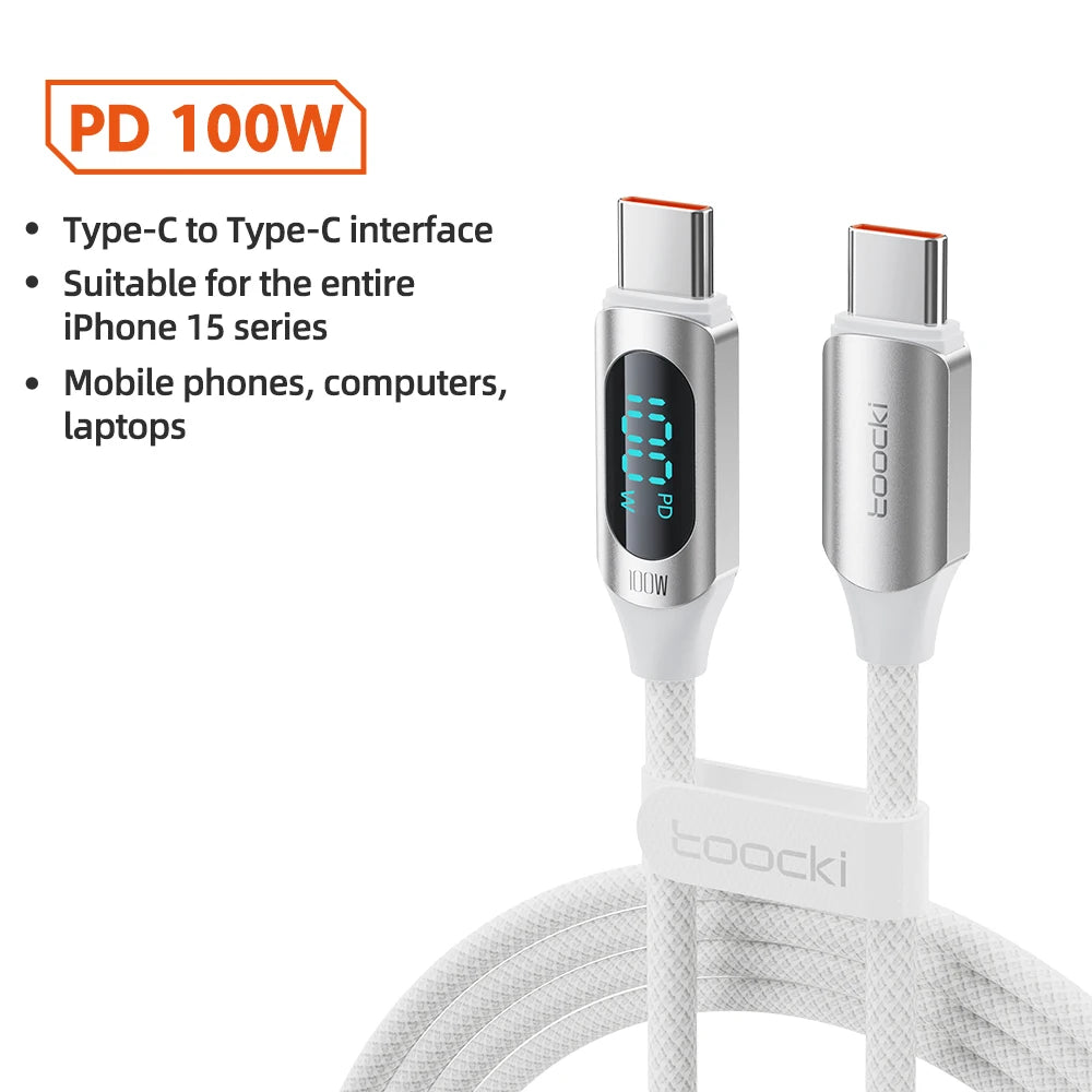 100W USB-C to USB-C PD Fast Charging Cable for MacBook iPad Xiaomi POCO