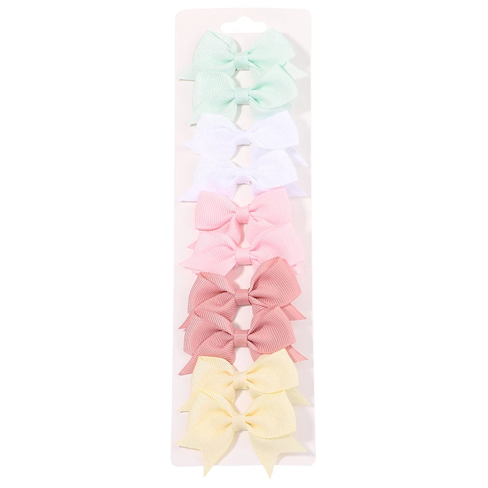 10PCS Cute Ribbon Bow Hair Clips for Baby Girls Handmade Barrettes Set