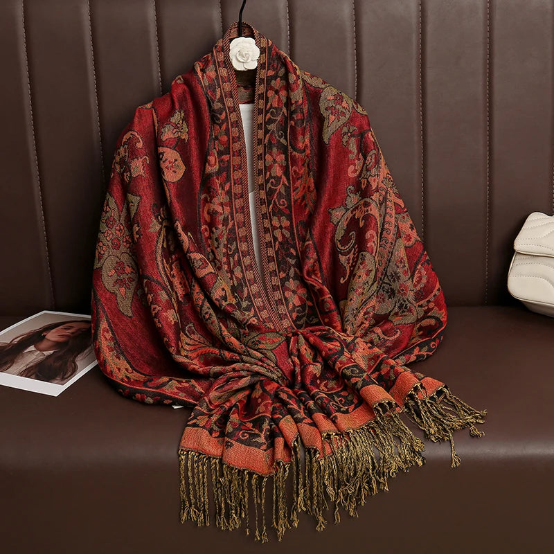 Women's Cashmere Pashmina Shawl Warm Winter Scarf Wrap with Elegant Print