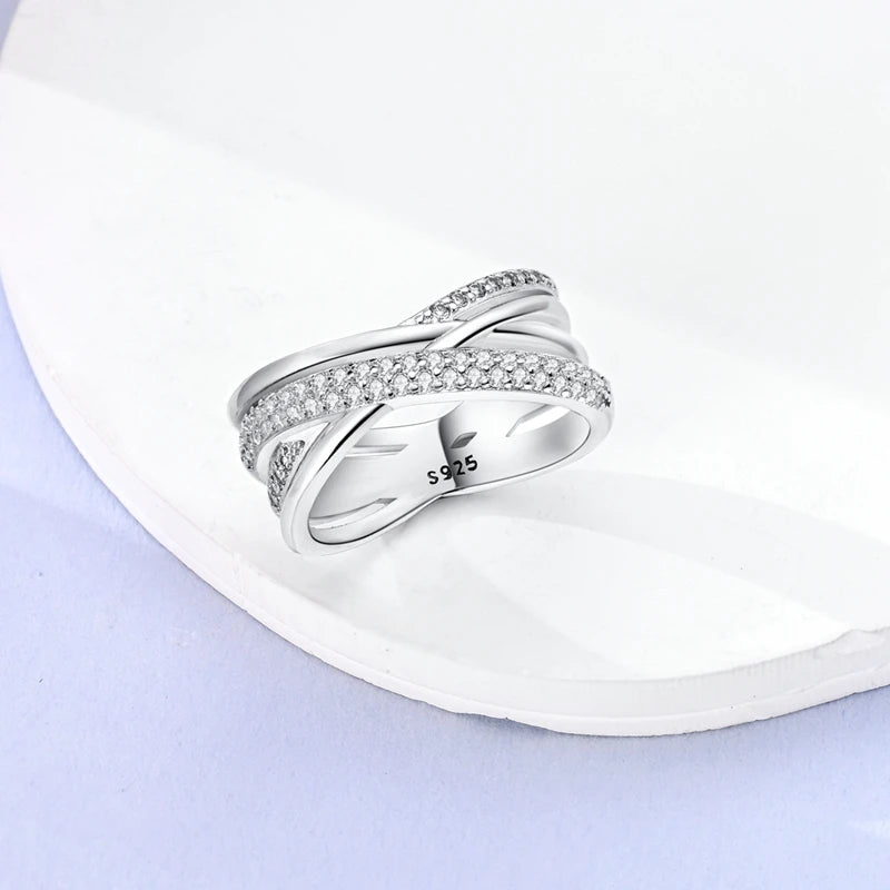 Silver Colour Star Zircon Ring for Women Wedding Engagement Gif
