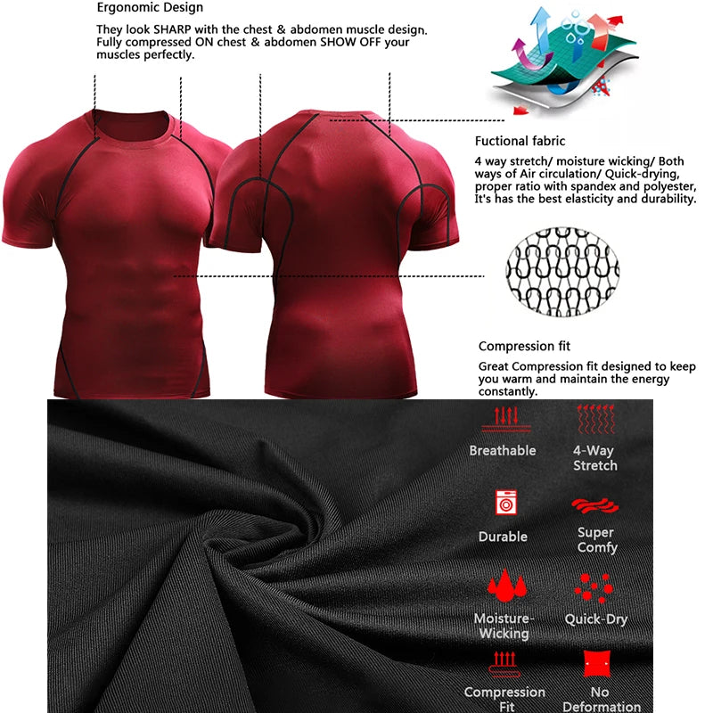 Men's Compression T-Shirt Quick-Dry Running Gym Workout Sportswear