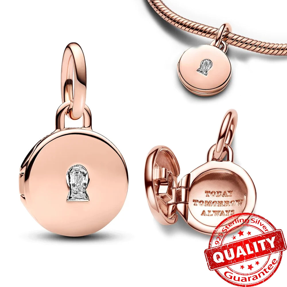 Rose Gold Triple-Row Cherry Blossom Dangle Charm for Silver Bracelet