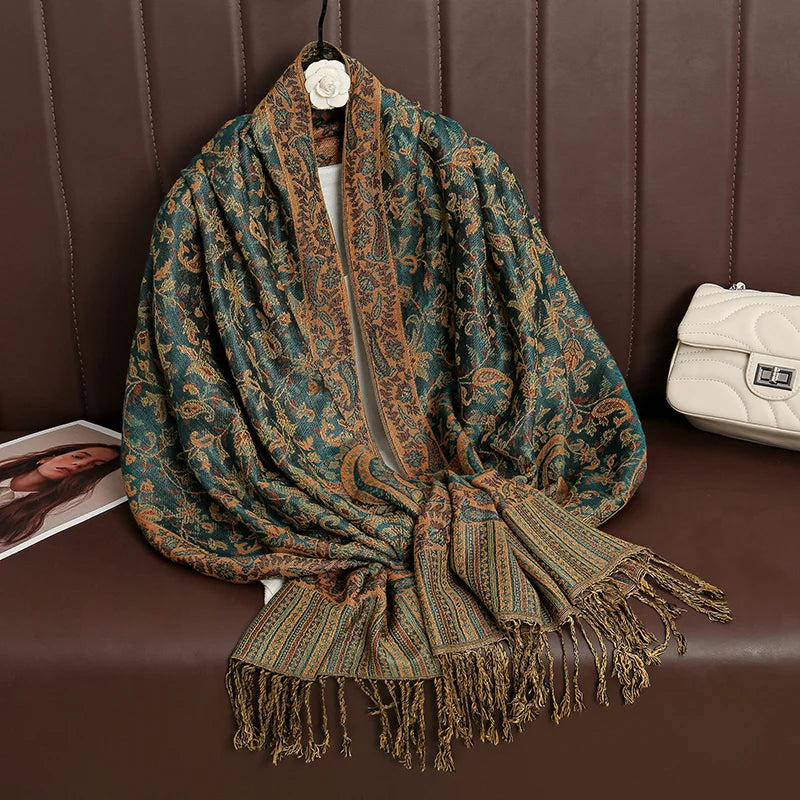 Women's Cashmere Pashmina Shawl Warm Winter Scarf Wrap with Elegant Print