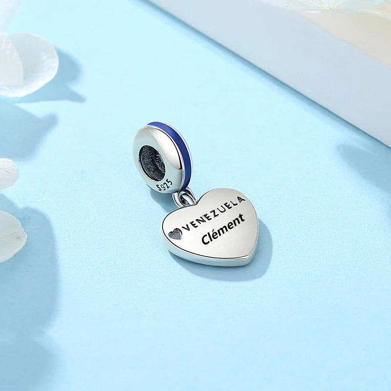 Sterling Silver Venezuela Flag Heart Charm Bead for Bracelet Necklace