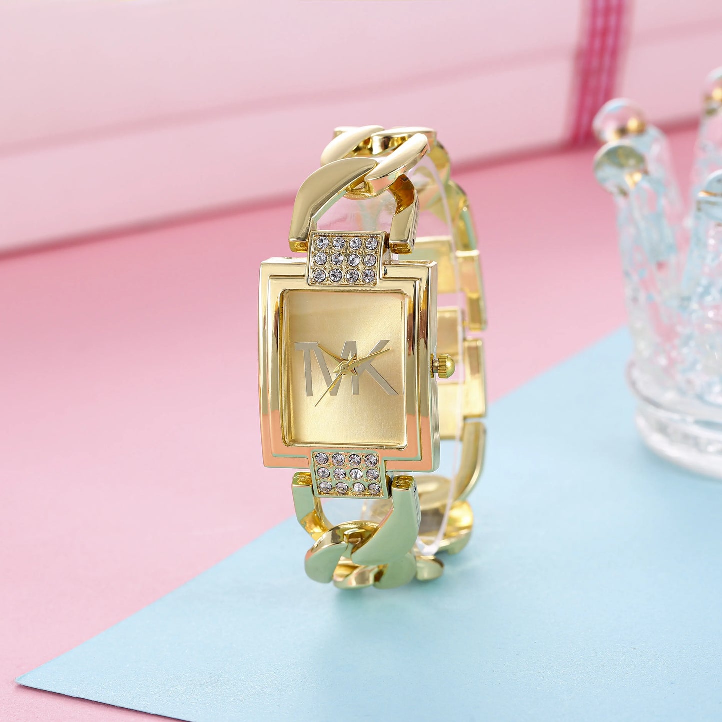 Women's Luxury Square Watch – Gold Alloy Strap Quartz with Roman Numerals