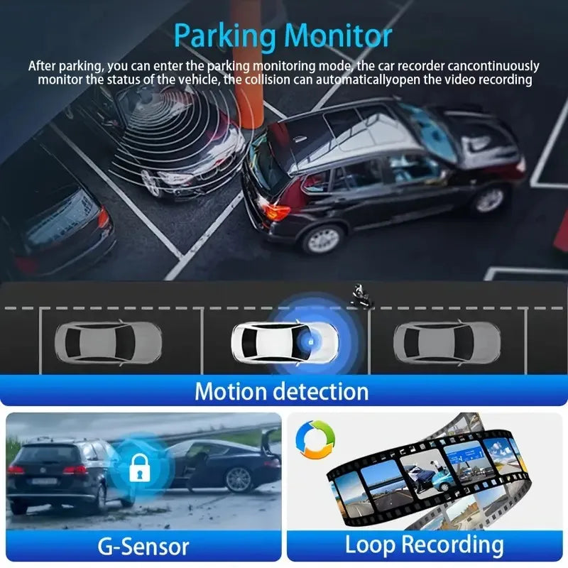 3-Camera Dash Cam 1080P WiFi Car DVR Front & Rear Night Vision Recorder