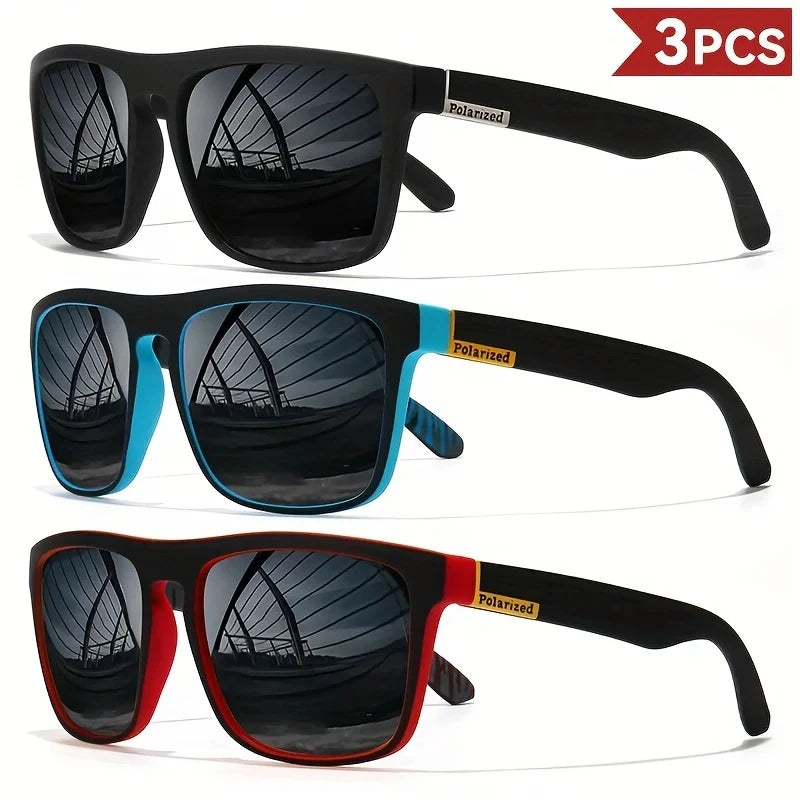 3PCS Polarized Square Sunglasses – Stylish Outdoor Shades for Men & Women