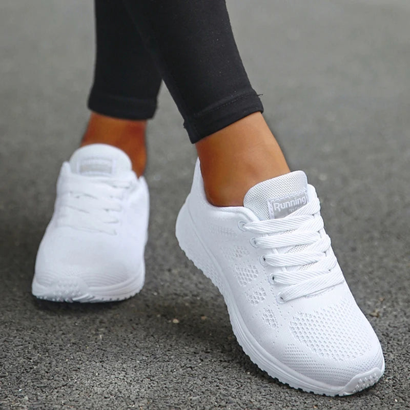 Women's Fashion Mesh Sneakers Breathable Lace-Up Tennis Shoes