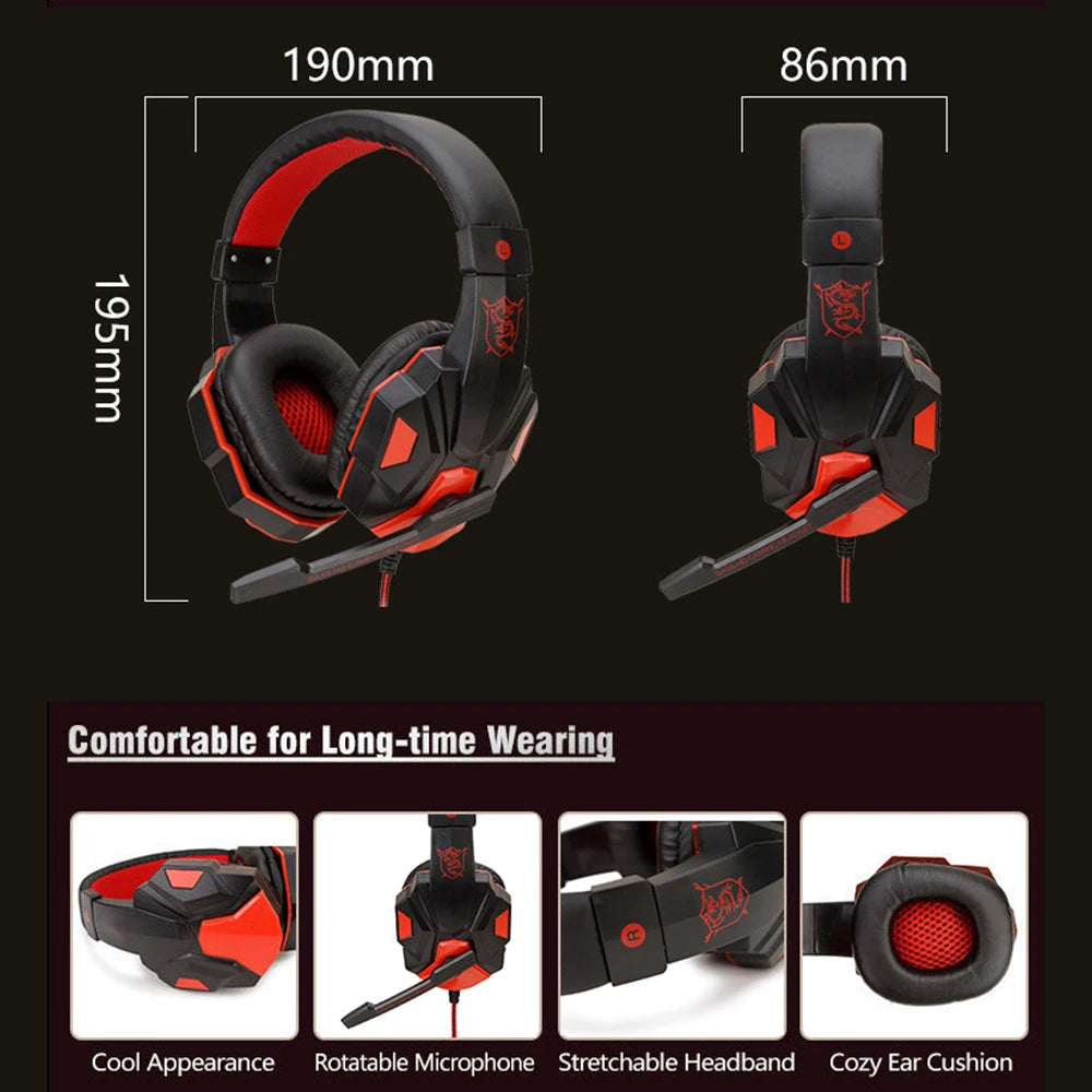 3.5mm Wired Gaming Headset with Mic Adjustable Bass for PC PS4 PS5 Xbox