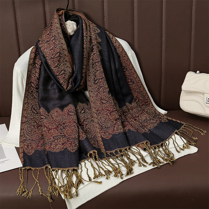 Women's Cashmere Pashmina Shawl Warm Winter Scarf Wrap with Elegant Print