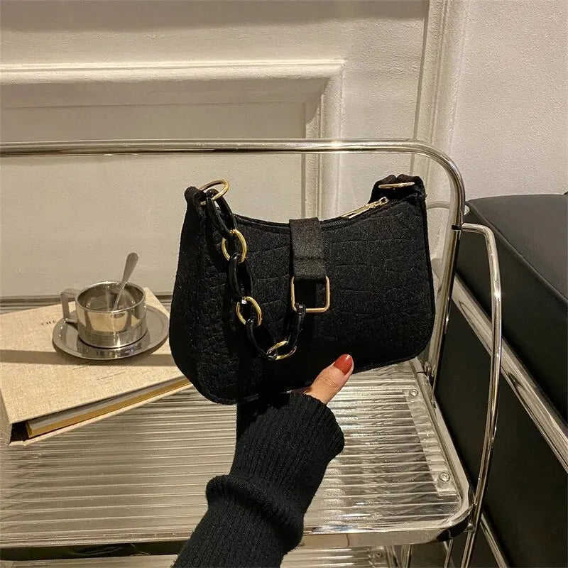 Luxury Felt Armpit Tote Fashionable Crescent & Square Handbag for Women