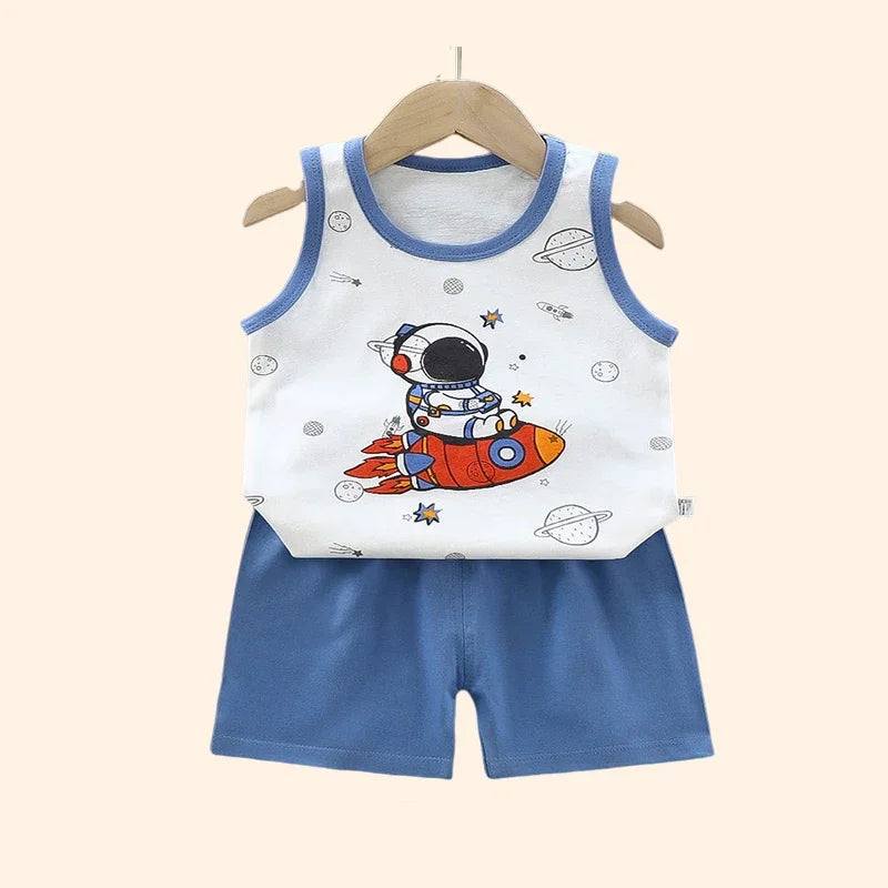 Kids Summer Outfit Vest & Shorts Set Baby Boys Girls Cotton Sleeveless