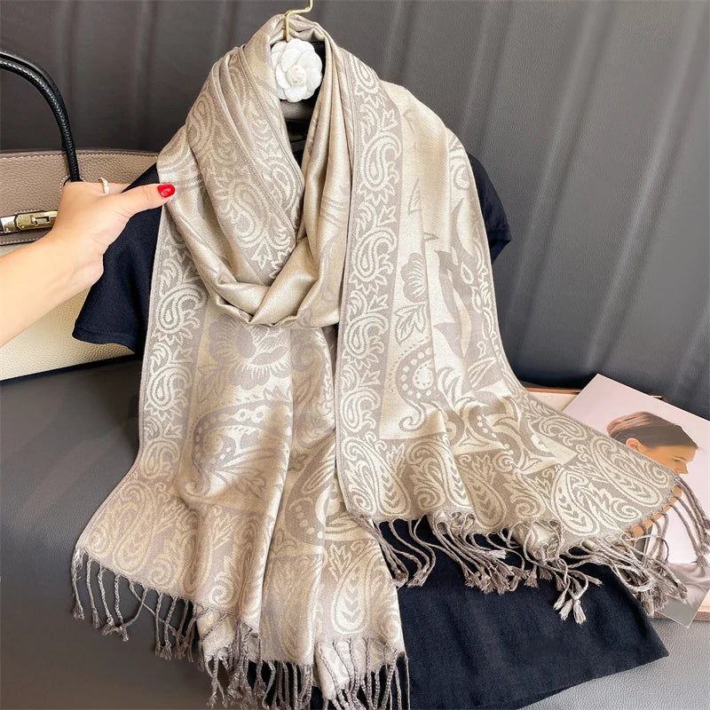 Women's Cashmere Pashmina Shawl Warm Winter Scarf Wrap with Elegant Print