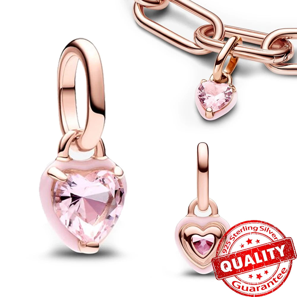 Rose Gold Triple-Row Cherry Blossom Dangle Charm for Silver Bracelet