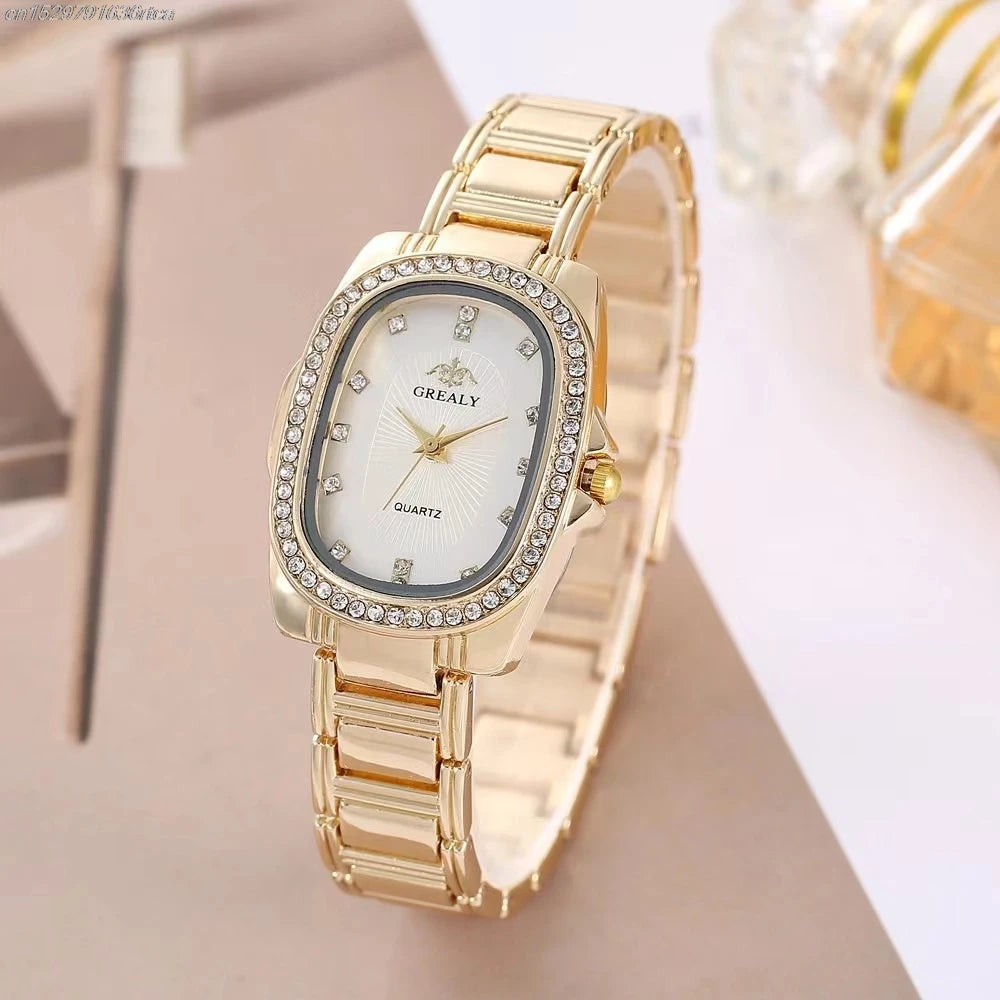 Women's Green Dial Quartz Watch – Diamond Accent & Steel Bracelet Design