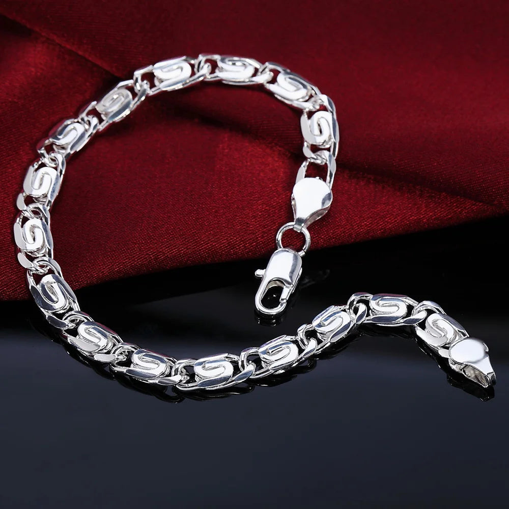 Sterling Silver Square Chain Bracelet for Women & Men Wedding Gift