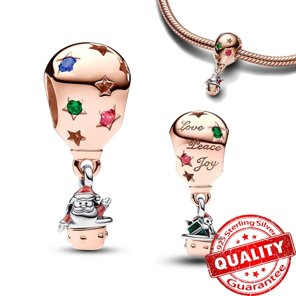 Rose Gold Triple-Row Cherry Blossom Dangle Charm for Silver Bracelet
