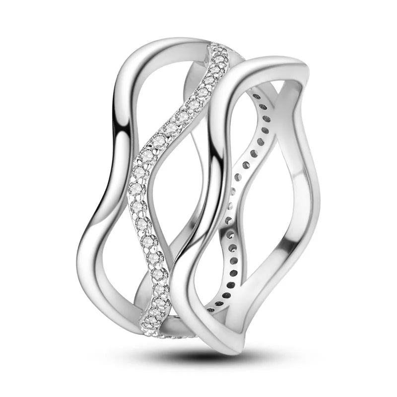 Silver Colour Star Zircon Ring for Women Wedding Engagement Gif