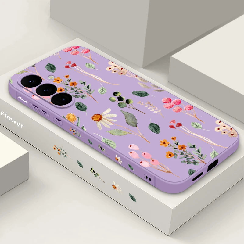 Luxury Flower Print Silicone Case with Lanyard for Samsung Galaxy Cover