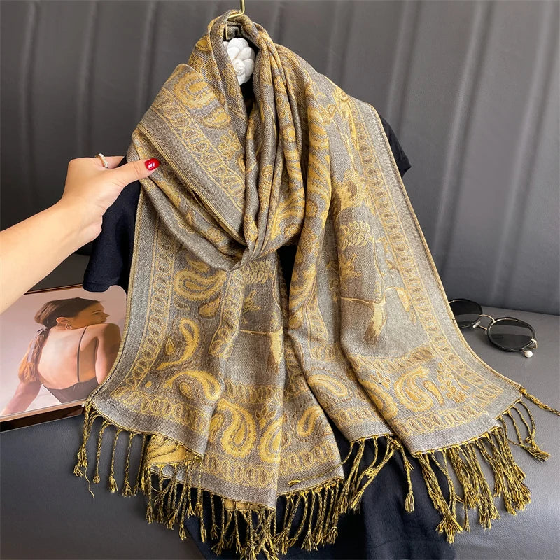 Women's Cashmere Pashmina Shawl Warm Winter Scarf Wrap with Elegant Print