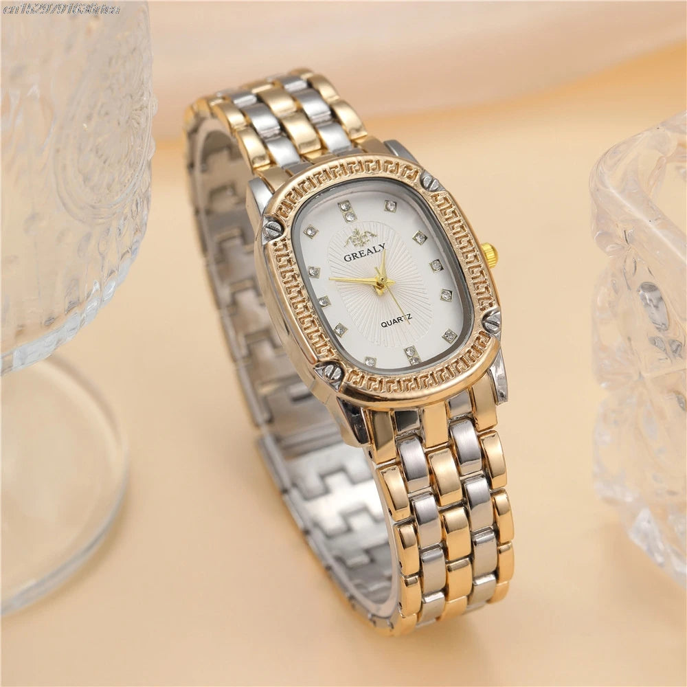 Women's Green Dial Quartz Watch – Diamond Accent & Steel Bracelet Design