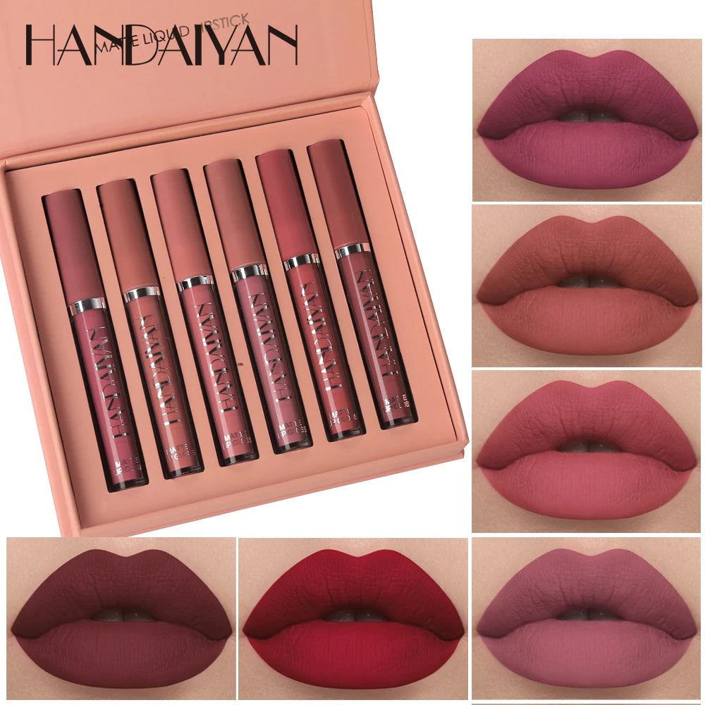 6PCS Non-Stick Matte Liquid Lipstick Set Long-Lasting Lip Gloss Gift Box
