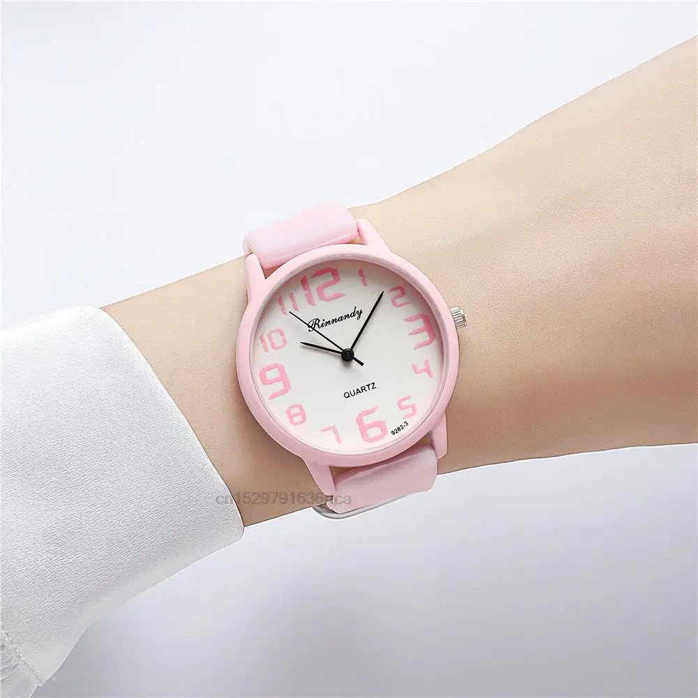 Women's Silicone Quartz Watch Set – Big Dial Casual Wristwatch Gift