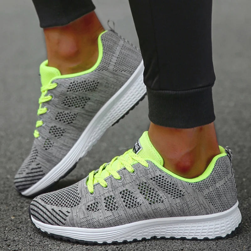 Women's Fashion Mesh Sneakers Breathable Lace-Up Tennis Shoes