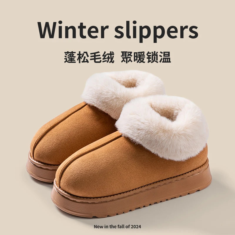 Women's Faux Fur Snow Boots – Fluffy Winter Indoor Slippers for Men & Women