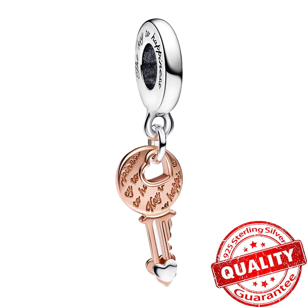 Rose Gold Heart Padlock Key Charm 925 Sterling Silver Bracelet Jewellery Gift