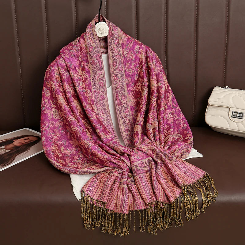 Women's Cashmere Pashmina Shawl Warm Winter Scarf Wrap with Elegant Print