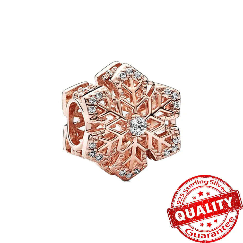 Rose Gold Triple-Row Cherry Blossom Dangle Charm for Silver Bracelet