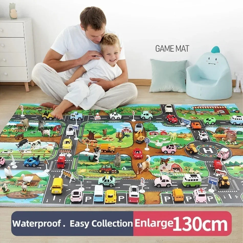 Baby Play Mat Traffic Road Map City Carpet Kids Car Parking Lot Game Rug