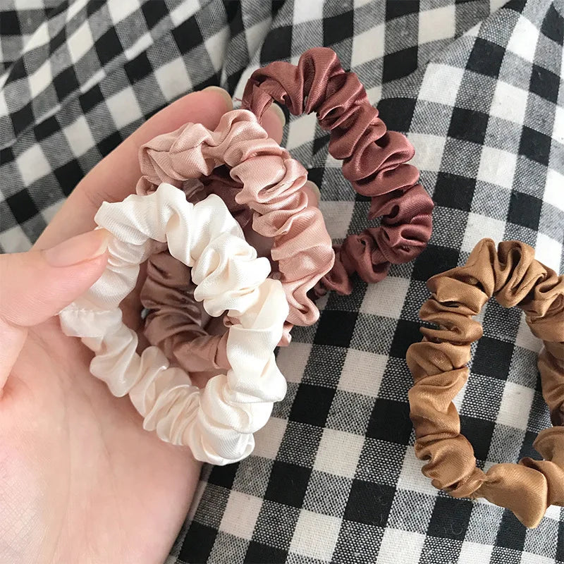6PCS Silk Hair Scrunchies Women Elastic Ponytail Ties Solid Color Bands