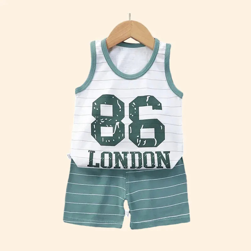 Kids Summer Outfit Vest & Shorts Set Baby Boys Girls Cotton Sleeveless