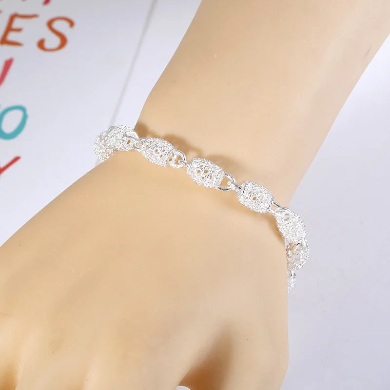 925 Sterling Silver Heart Zircon Chain Bracelet for Women Wedding Gift
