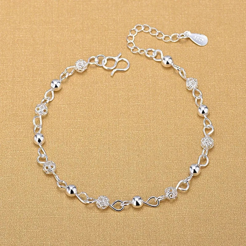 925 Sterling Silver Heart Zircon Chain Bracelet for Women Wedding Gift