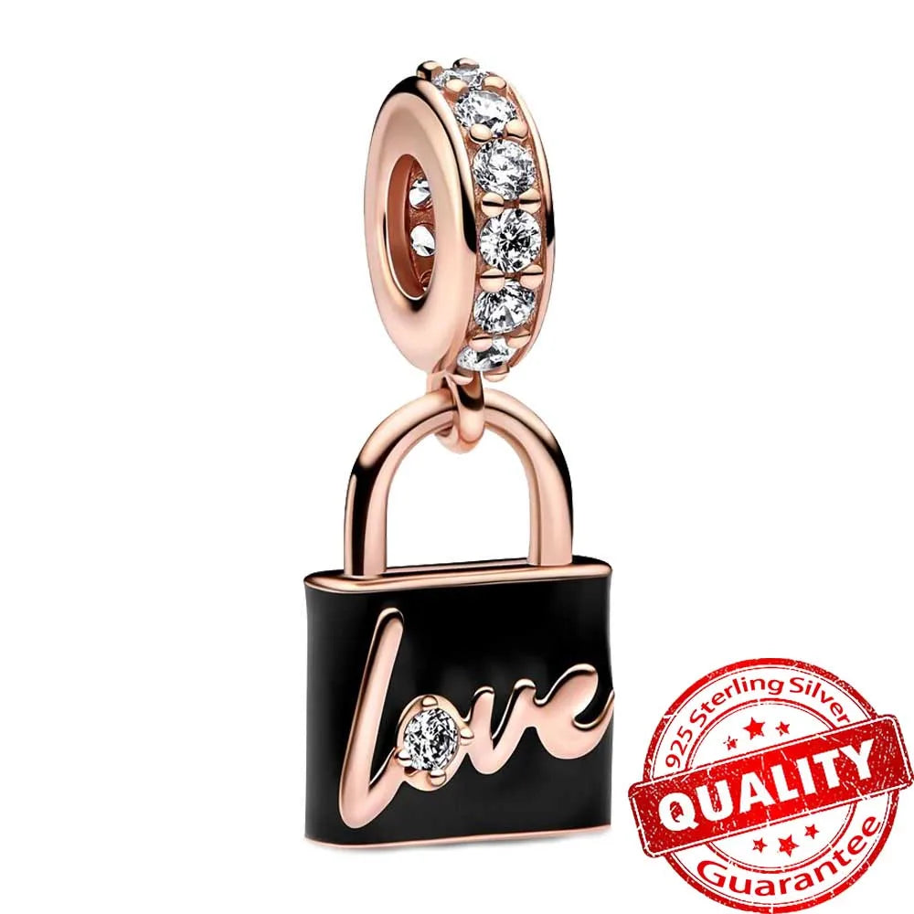 Rose Gold Triple-Row Cherry Blossom Dangle Charm for Silver Bracelet
